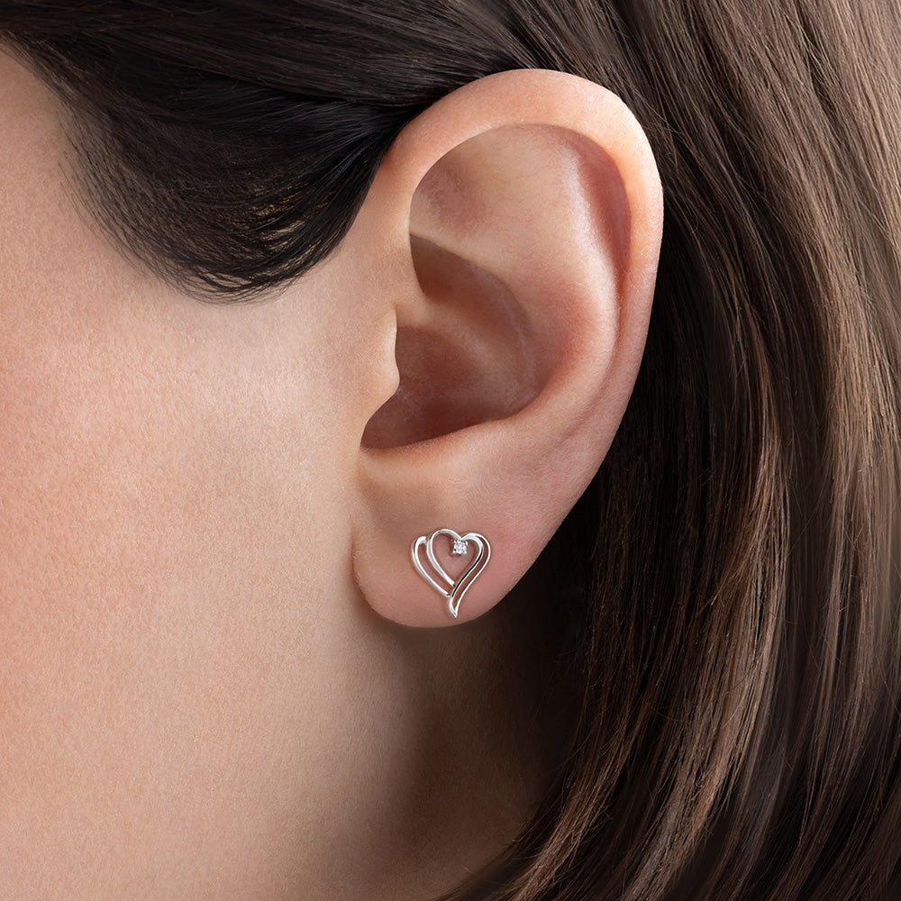 0.03 ct. Heart Diamond Earrings