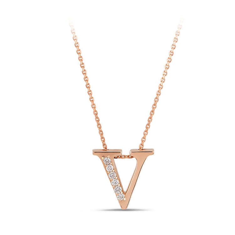 0.04 ct. Buchstabe V Diamant Halskette