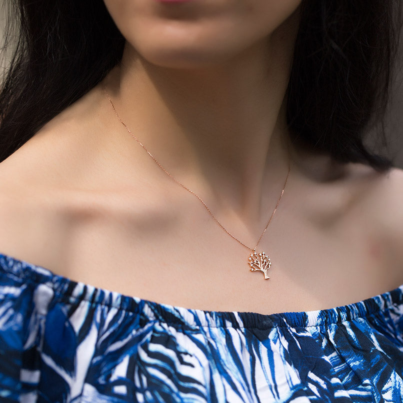 0.16 ct. Lebensbaum Anhänger mit Halskette