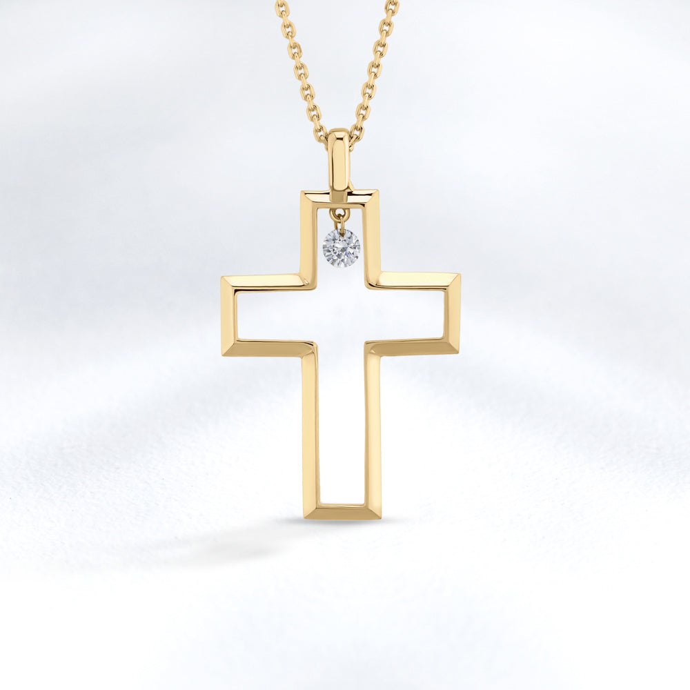 0.09 ct. Halskette mit Kreuzanhänger