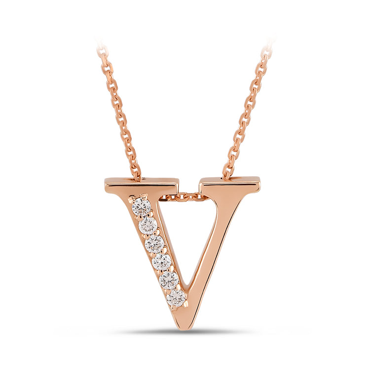 0.04 ct. Buchstabe V Diamant Halskette