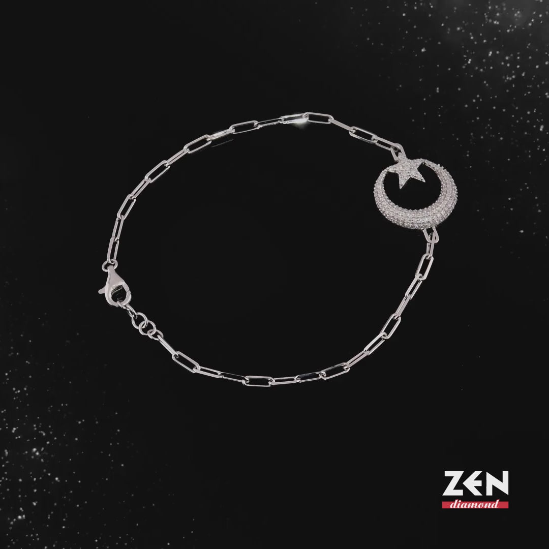 0.35 ct. Mond und Stern Silber Armband