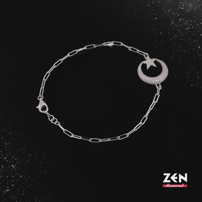 0.35 ct. Mond und Stern Silber Armband