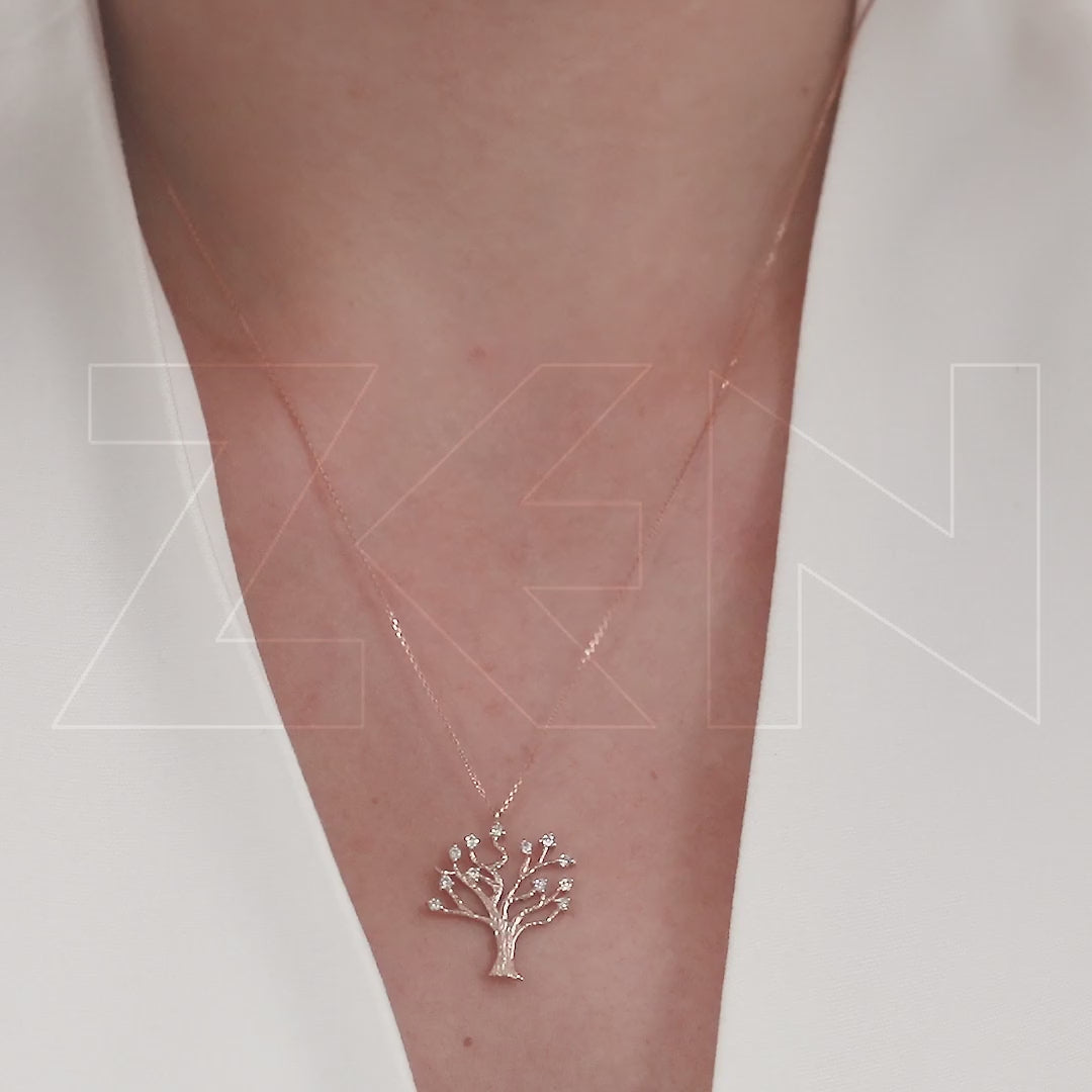 0.16 ct. Lebensbaum Anhänger mit Halskette